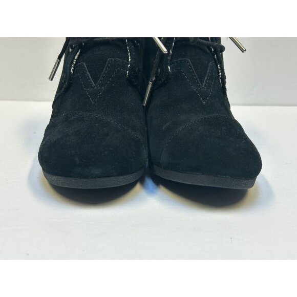 Toms Shoes Women 8.5 Desert Wedge Black Suede Bootie Lace Up Aztec Ankle Boots - Picture 5 of 9